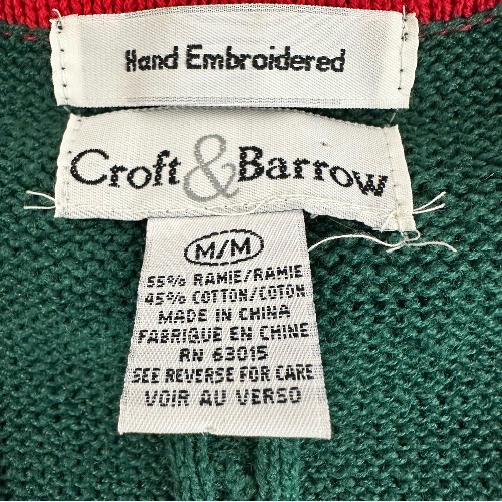 Vintage Croft & Barrow Embroidered Holiday Sweater Vest M Pine Green Zip Front - Picture 3 of 9